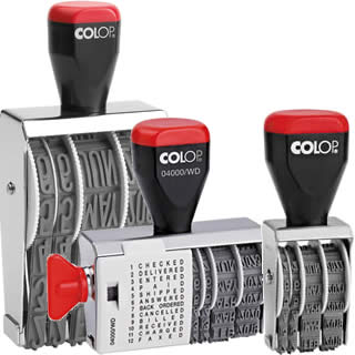 Conjunto de carimbos datadores manuais COLOP com pega vermelha
