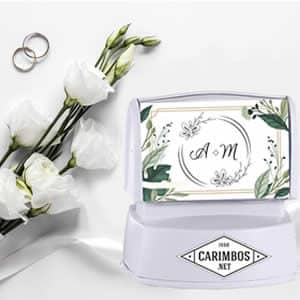 Carimbo branco personalizado para casamento com design floral
