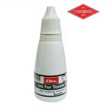 Frasco de tinta preta para carimbos têxteis, ideal para marcar roupa