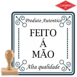 Carimbo de madeira com frase "Feito à Mão" para produtos artesanais