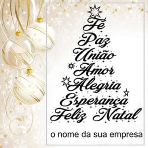Carimbo de madeira com mensagem natalícia personalizada com nome da empresa